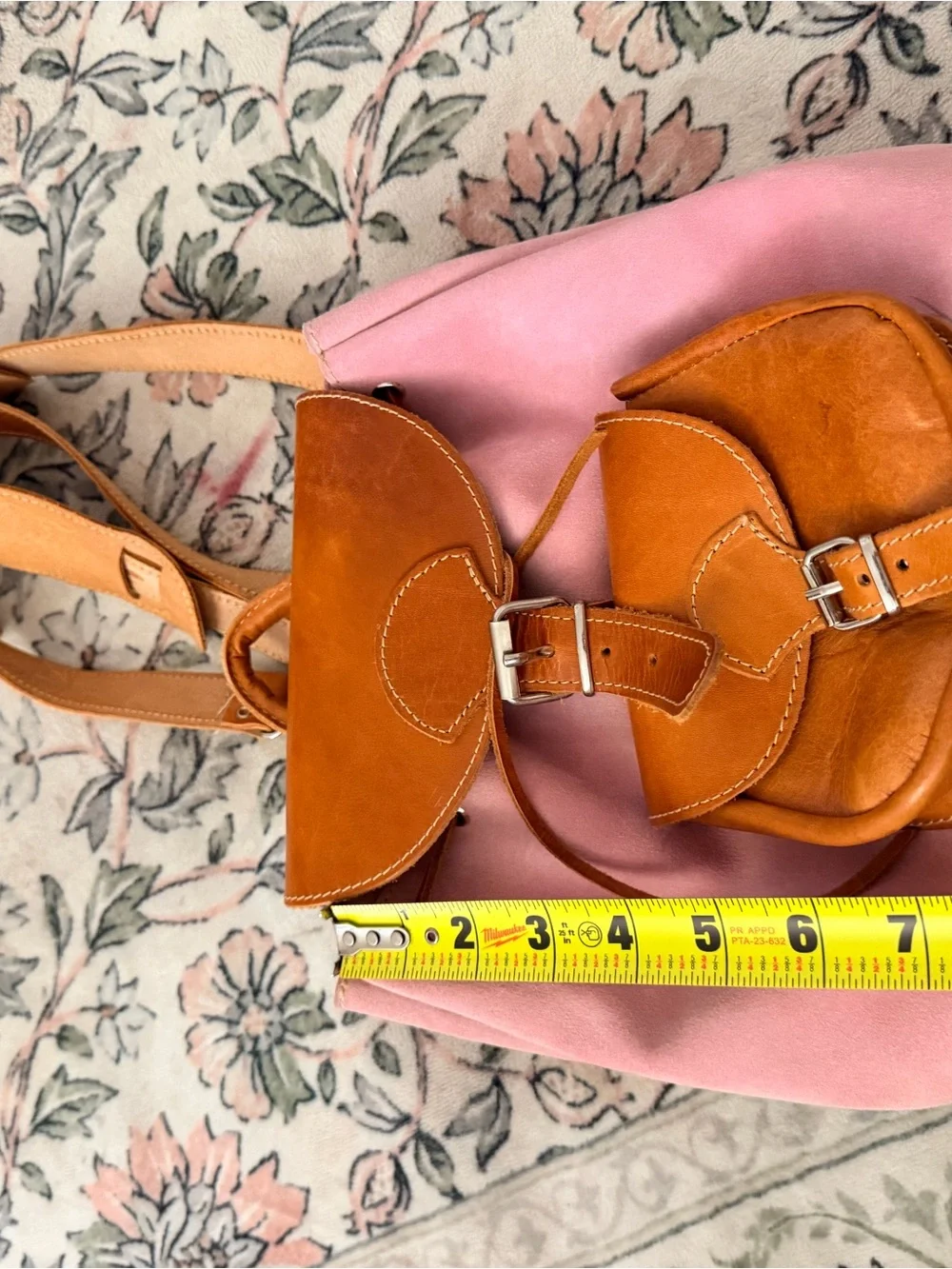 Pink Canvas Backpack with Tan Leather Trim - Unbranded